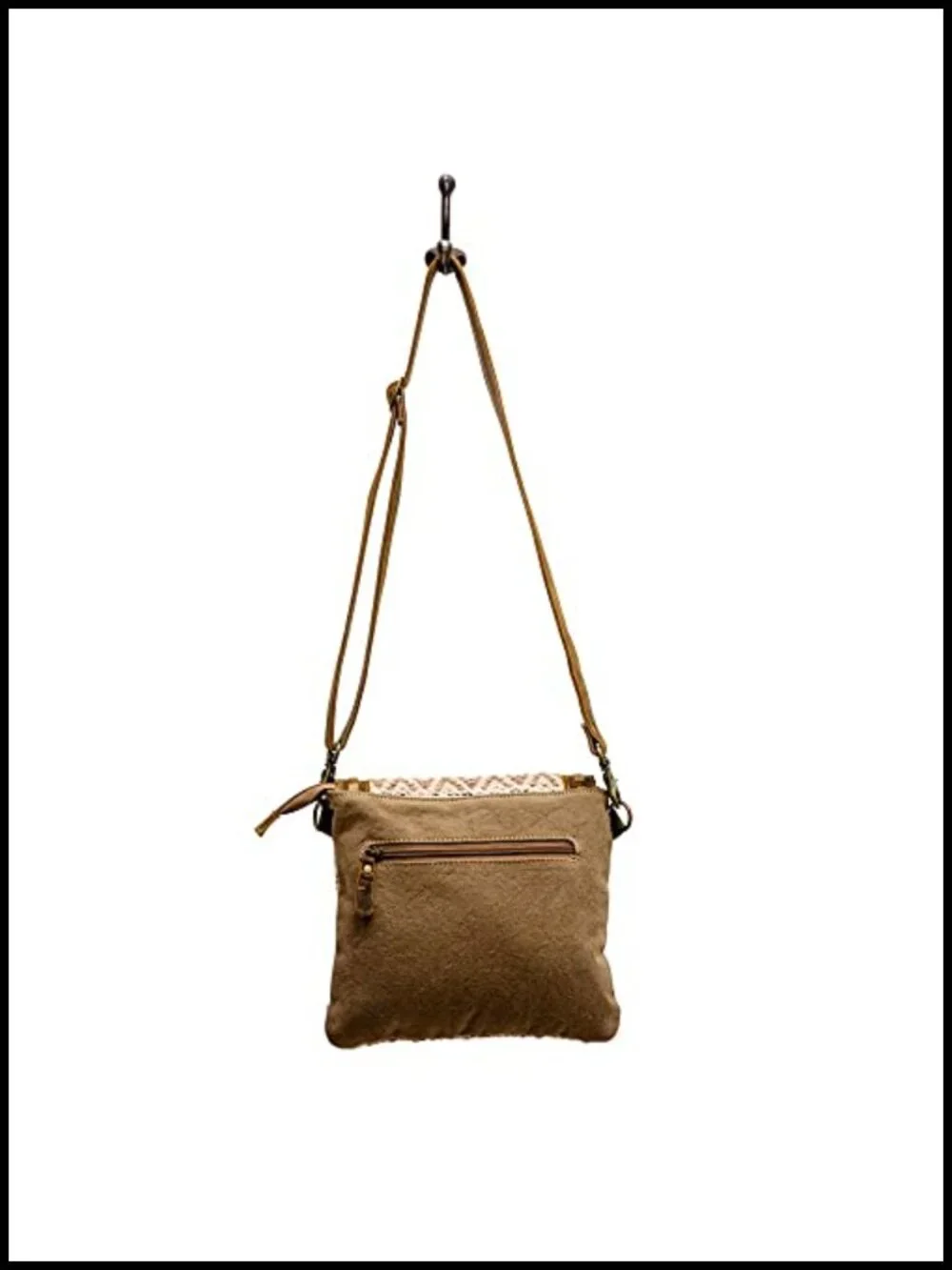 Boho Aztec Canvas Crossbody Bag w/ Buffalo Leather Accents